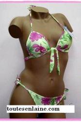 Swimwear Bikini 2 parts + Matching Pareo fuchsia flowers