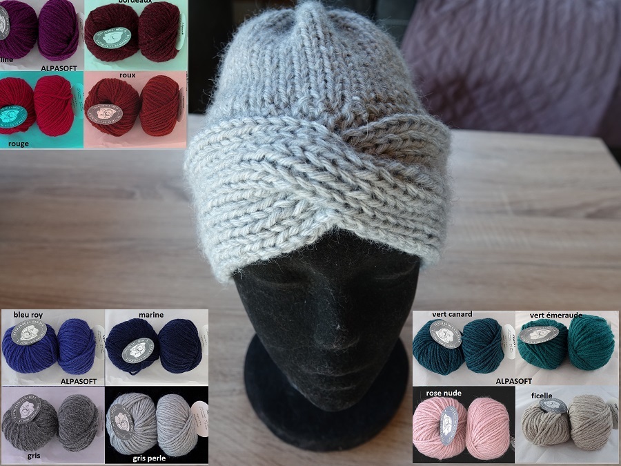 1 kit Bonnet façon turban avec laine alpasoft
