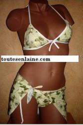 Maillot De Bain 2 Pièces Bikini + Paréo Assorti papillons vert